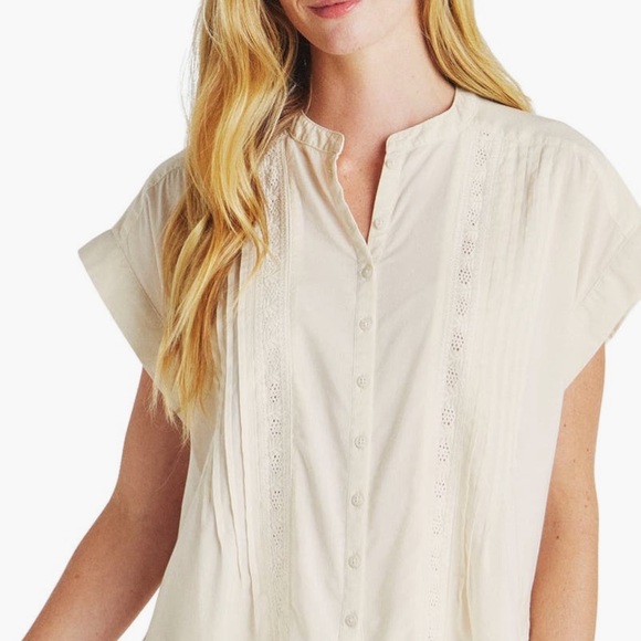 Splendid Paloma Pintuck Lace Top Ivory Size M - Picture 1 of 8